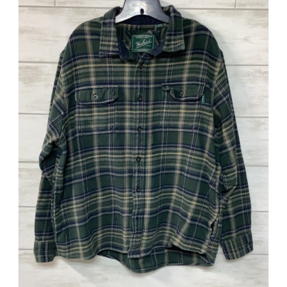 Woolrich Brawny Flannel Shirt Shaket Dusty Olive Plaid Heavyweight Mens XXL